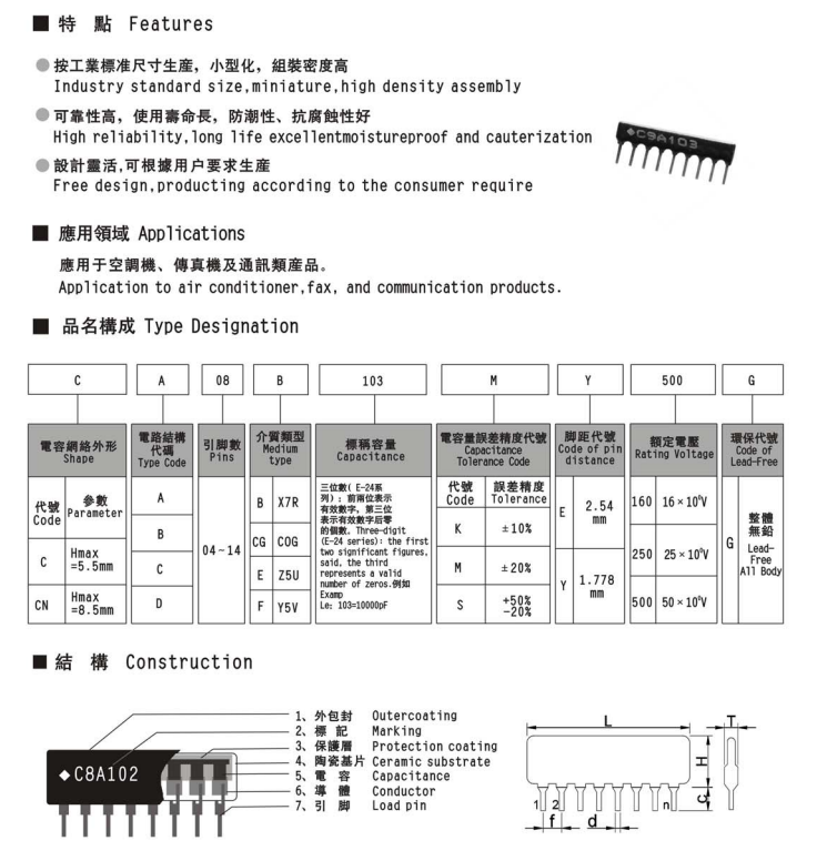 風華貼片電容_厚膜網(wǎng)絡電容的特點和參數(shù)